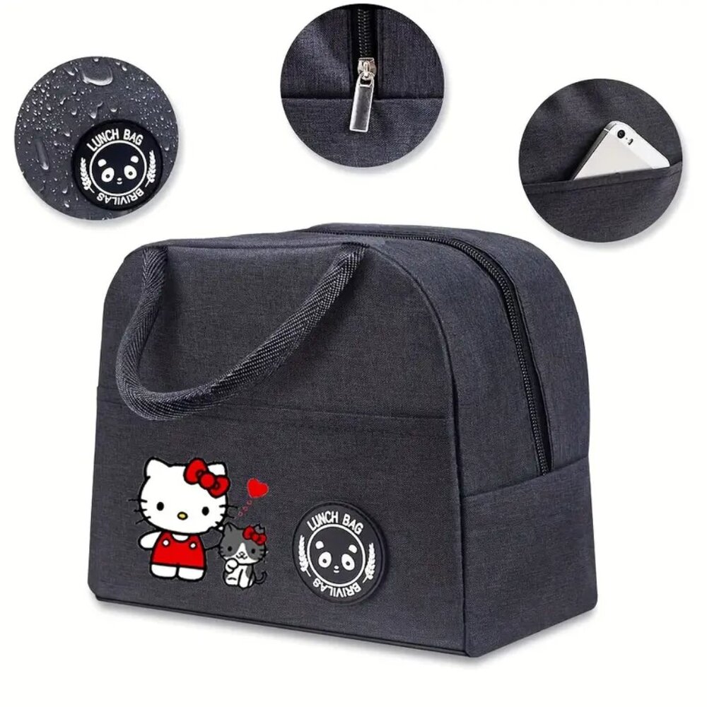 HELLO‎ KITTY Gray Canvas Insulated Lunch Tote (BRAND-NEW & SUPER CUTE!) - Picture 4 of 5
